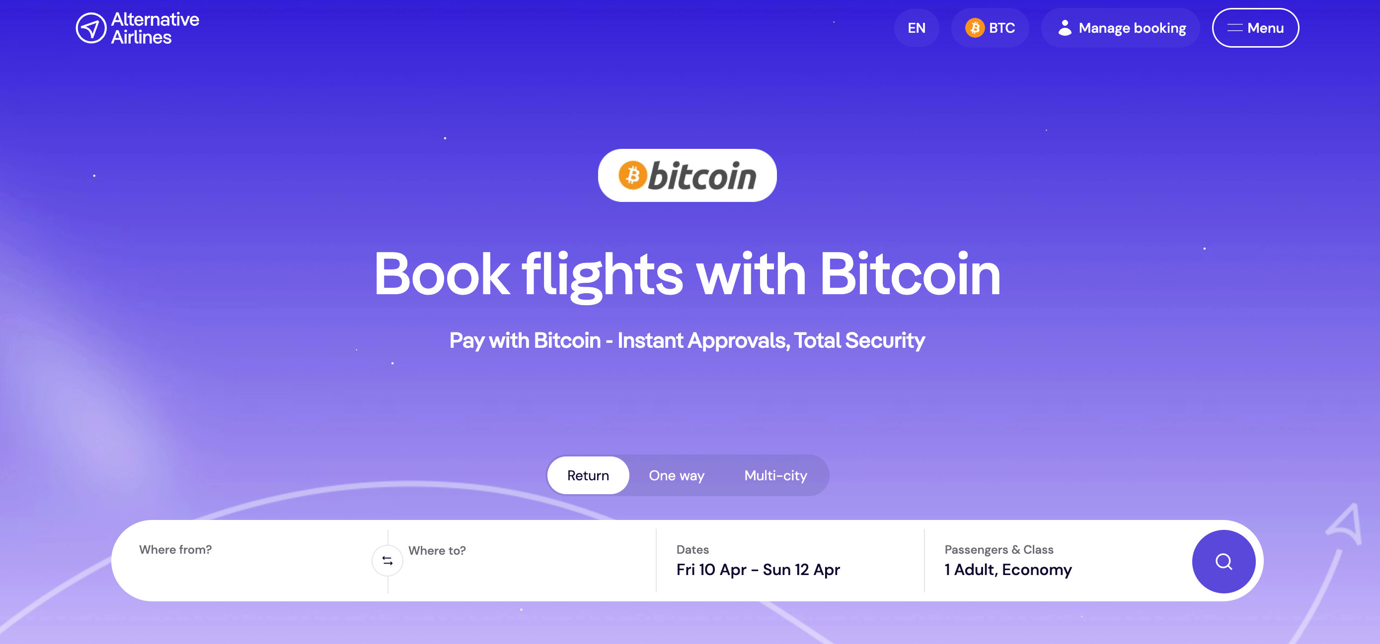 Alternative Airlines accept BTC