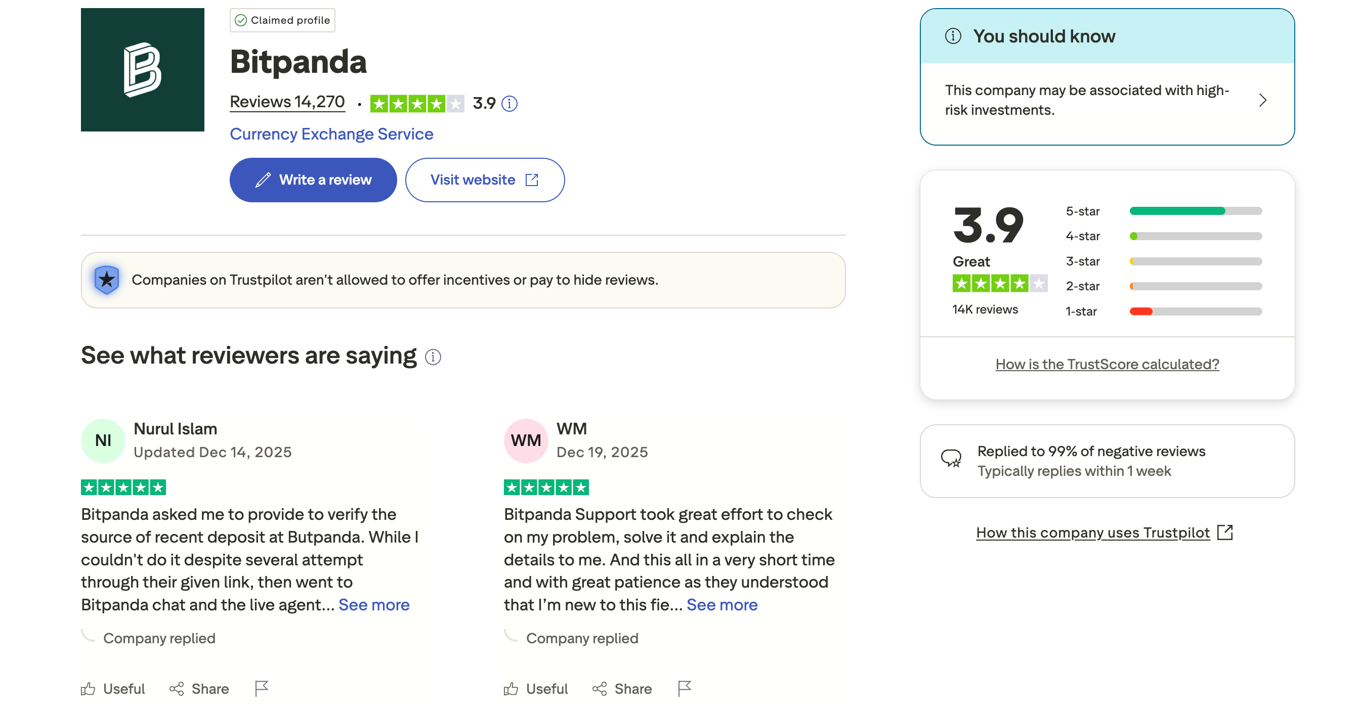 Bitpanda Trustpilot.