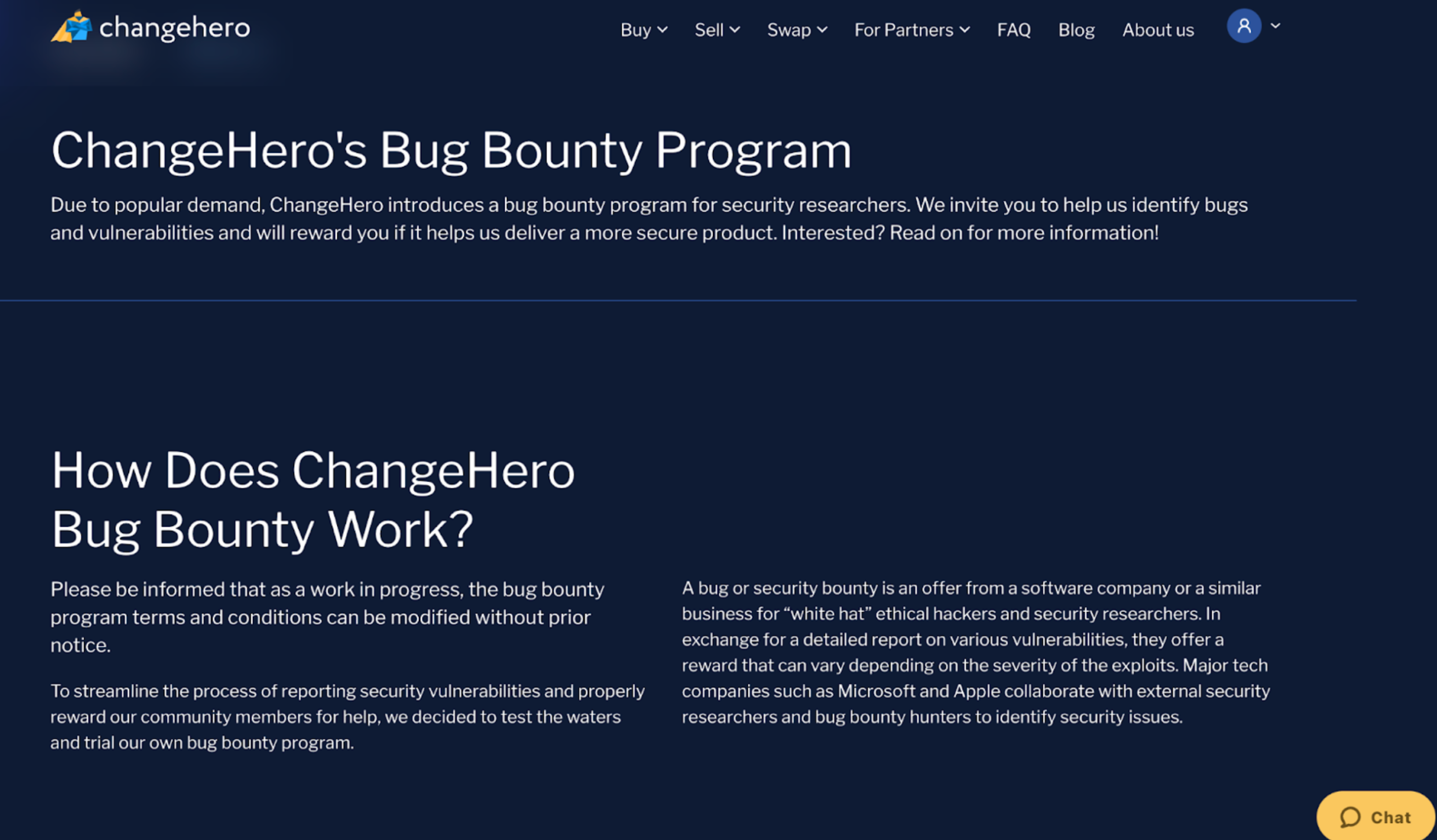 This picture shows the ChangeHero's Bug Bounty Program