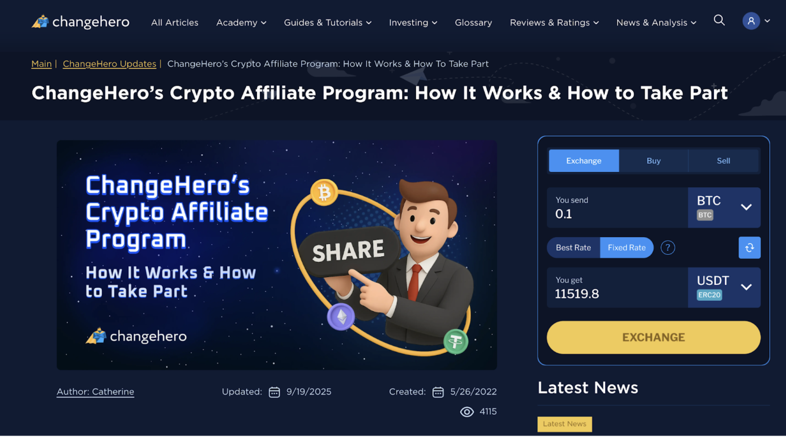 This image shows a ChangeHero's Crypto Affiliate Program