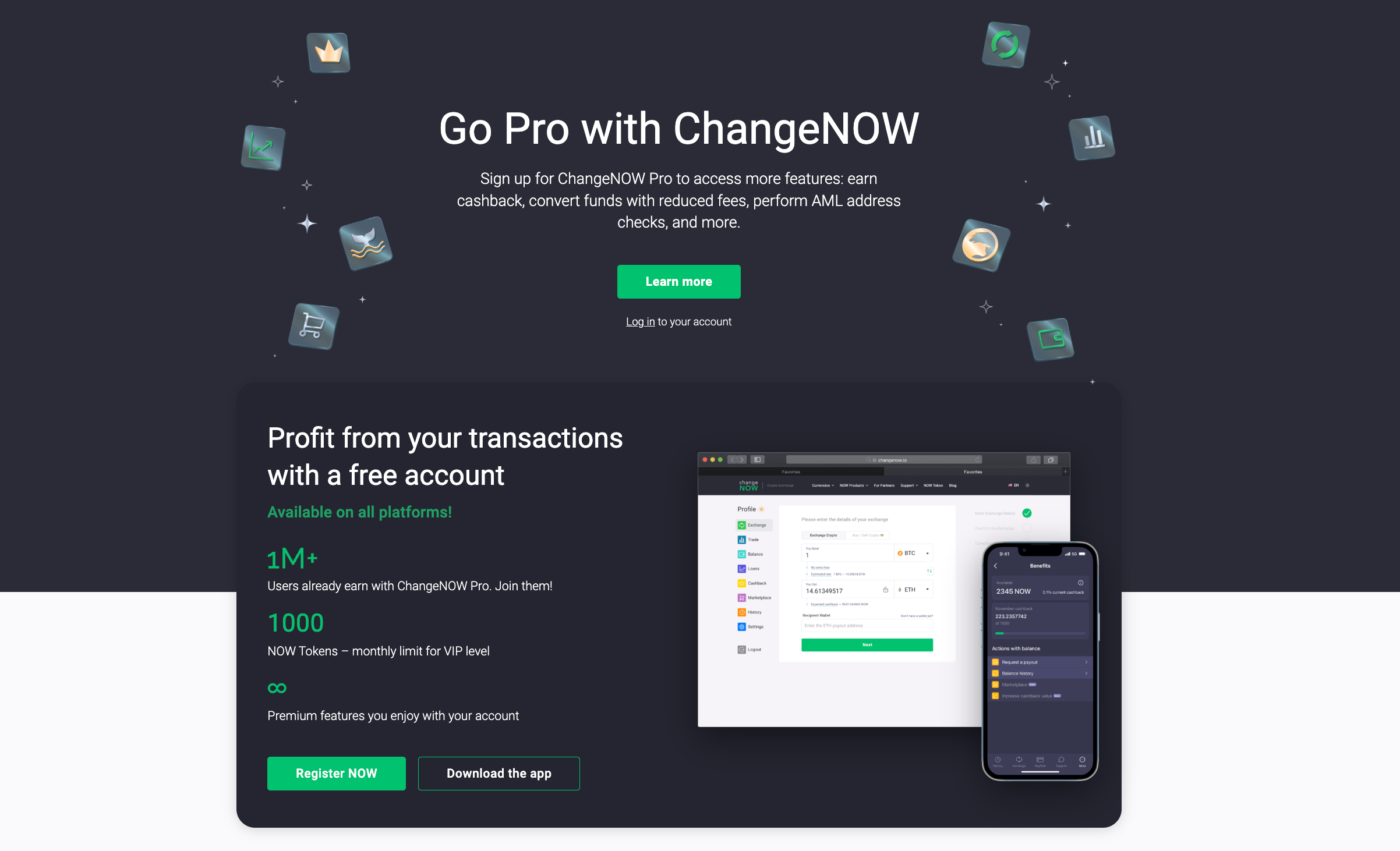 This image shows the ChangeNOW Pro page.