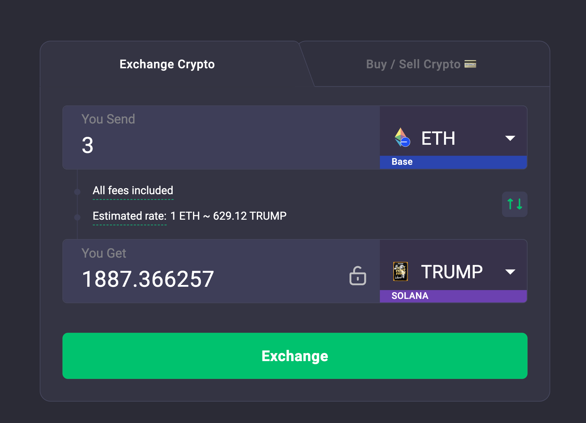 This image displays ChangeNOW's Crypto Exchange Calculator.