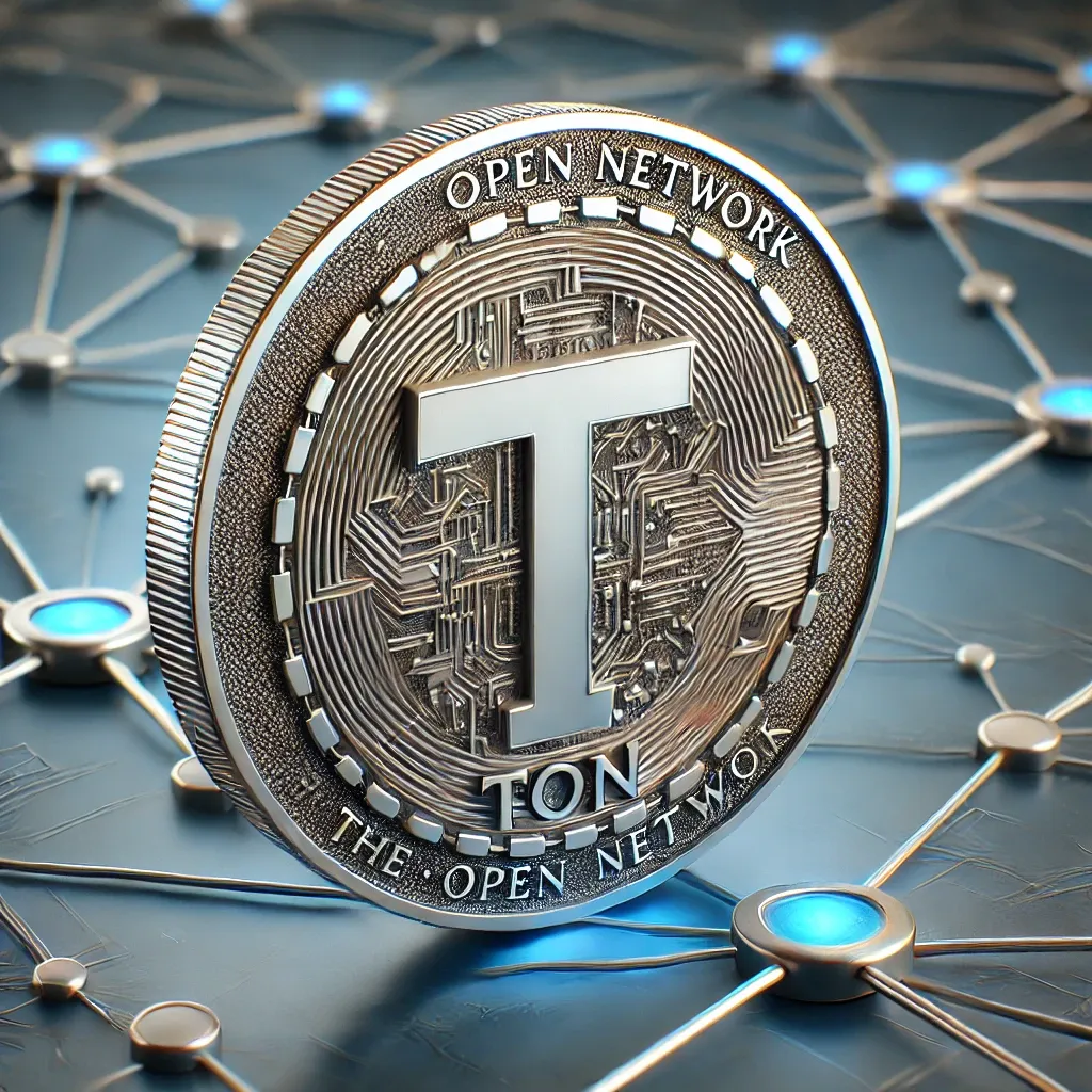 DALL·E 2024-12-19 16.56.42 - A realistic illustration of the TON (The Open Network) cryptocurrency coin, closely resembling its actual design. The coin is depicted with its authen.webp
