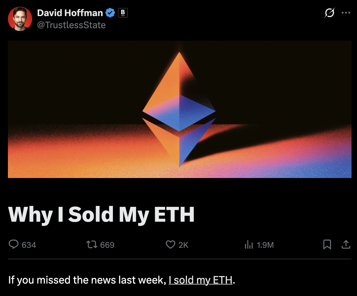 David Hoffman about ETH quote on X
