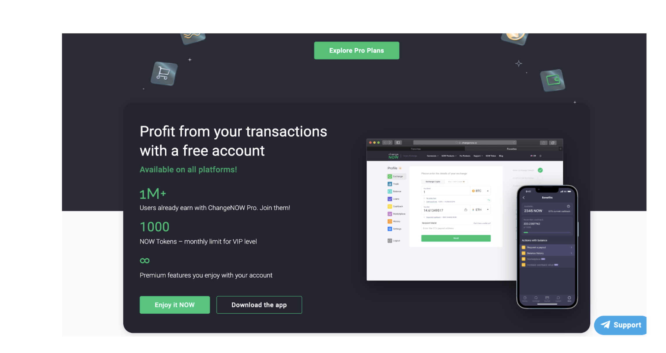 This picture shows the Pro plan explore button
