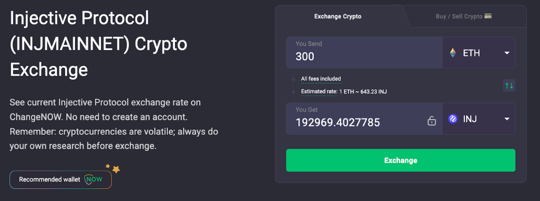 See current Injective Protocol exchange rate on ChangeNOW.