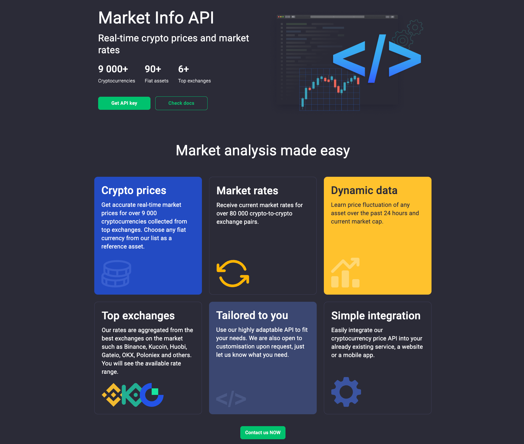 This image shows the page of Market API Info by ChangeNOW.