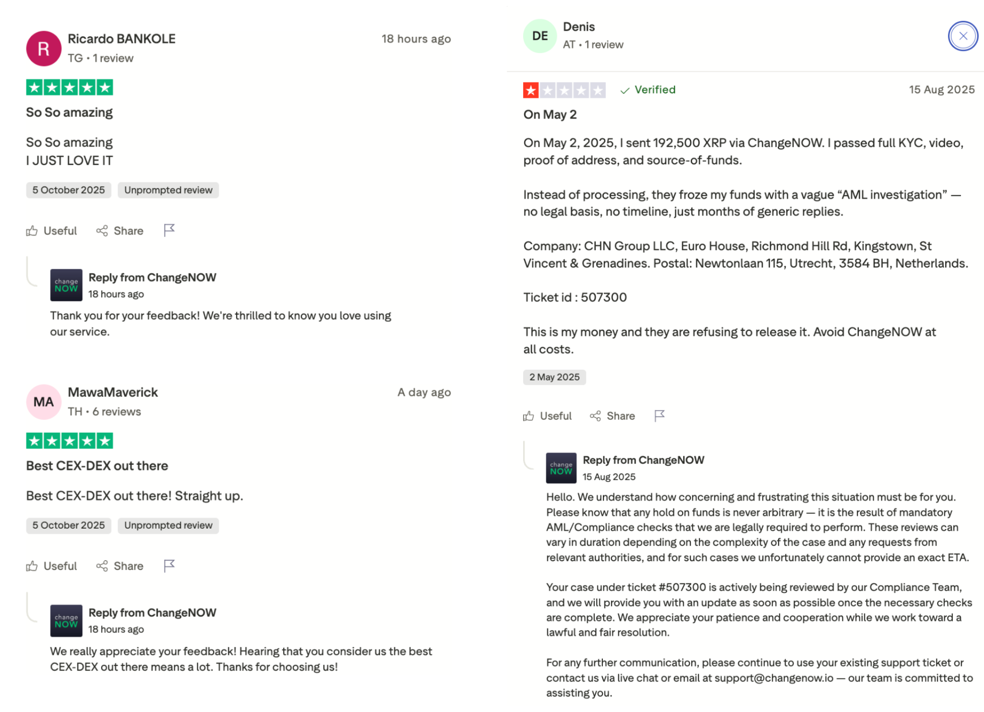 This image shows the positive and negative replies about ChangeNOW