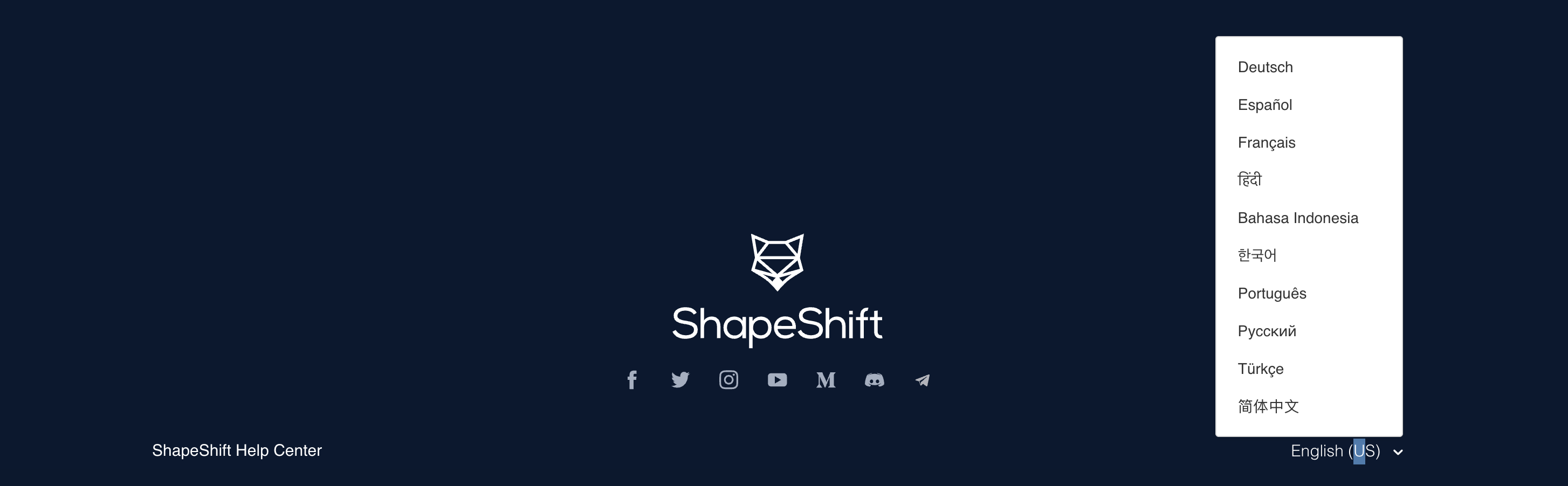 This image shows the ShapeShift's Help Center Multilingual Support
