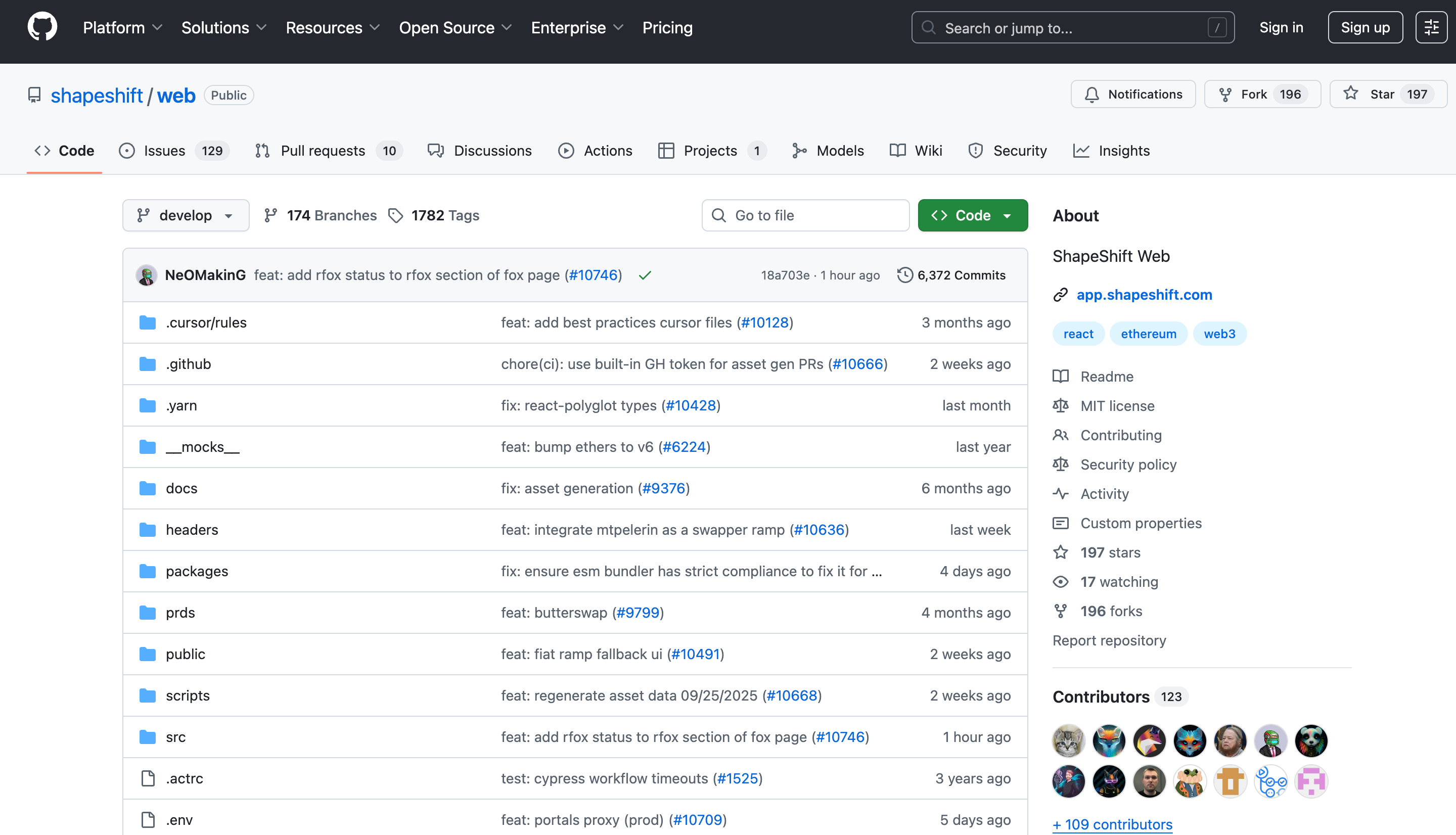 This image shows the ShapeShift GitHub Web Repository