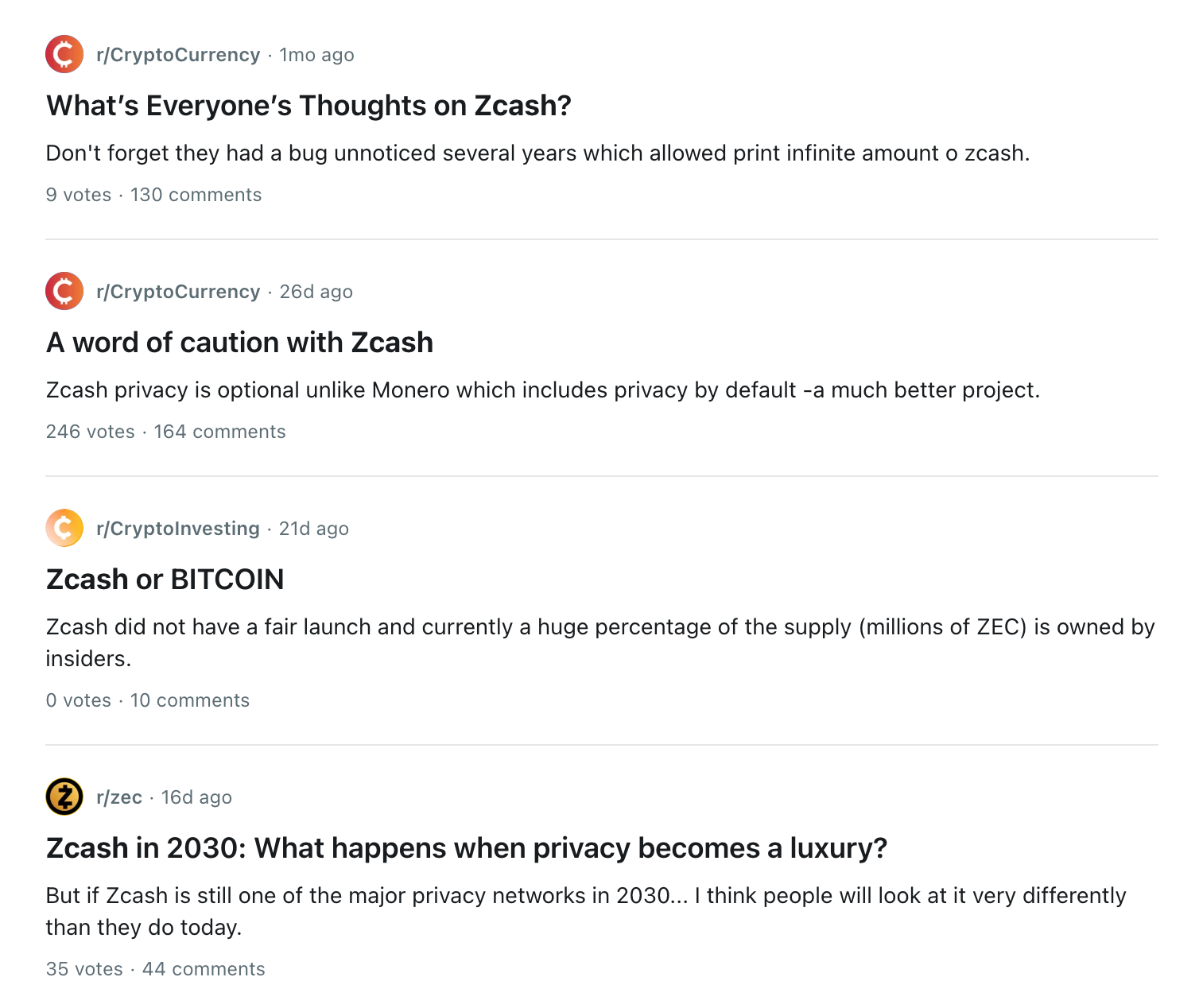 Reddit on ZEC