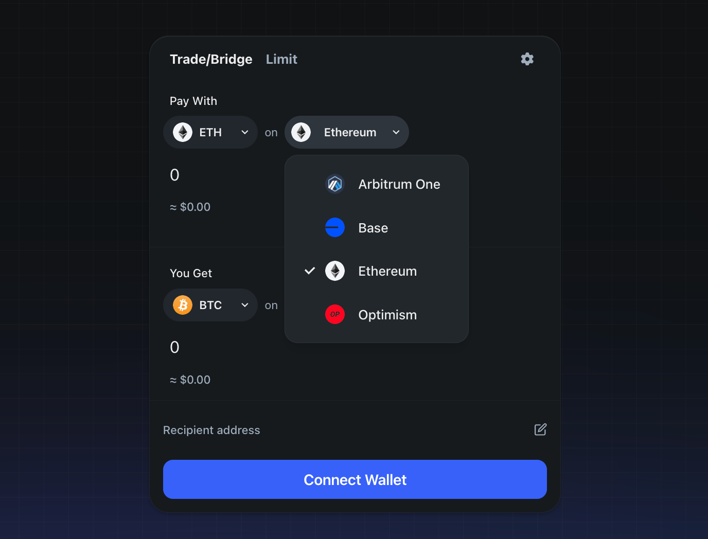 This image shows Trade/Bridge Calculator of ShapeShift