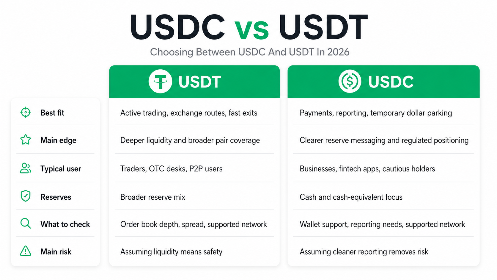 USDT vs USDC comparison table