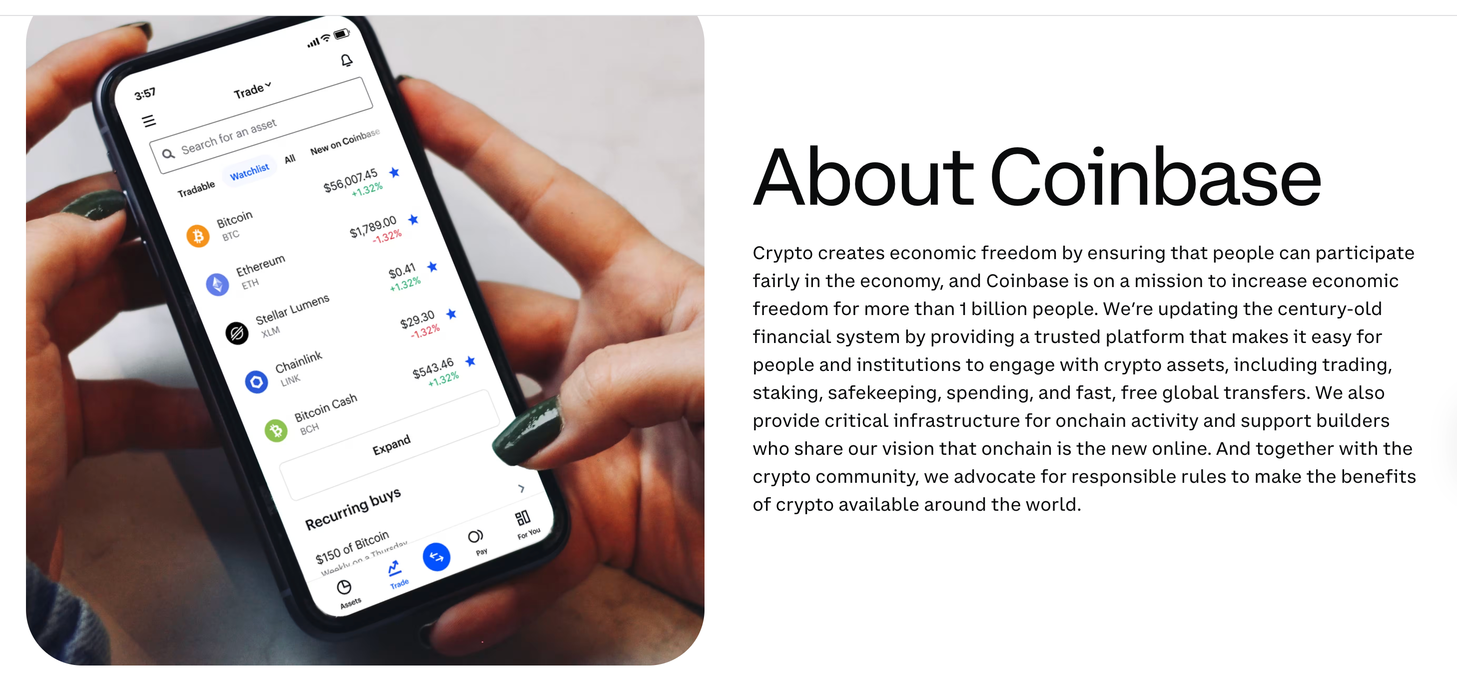 This image shows the page about Coinbase.