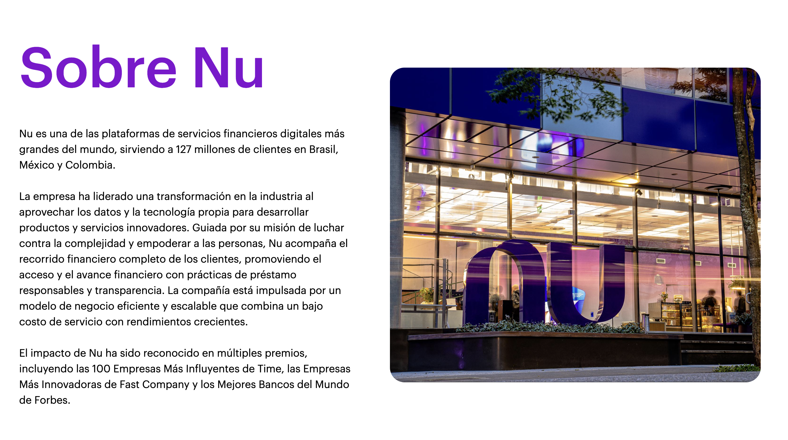 This image shows the Nubank's about page.