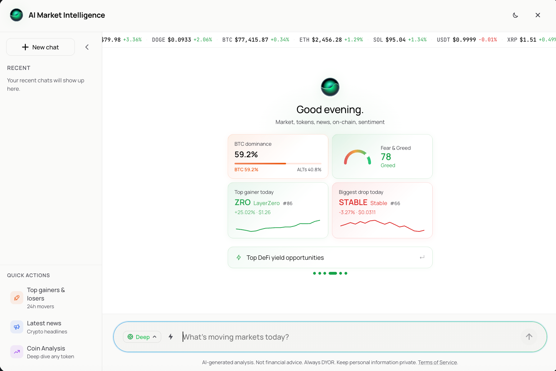 On the screenshot you can see the dashboard of ChangeNOW AI Widget.