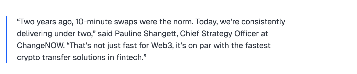 Pauline Shangett quote about ChangeNOW's 2 minute swaps