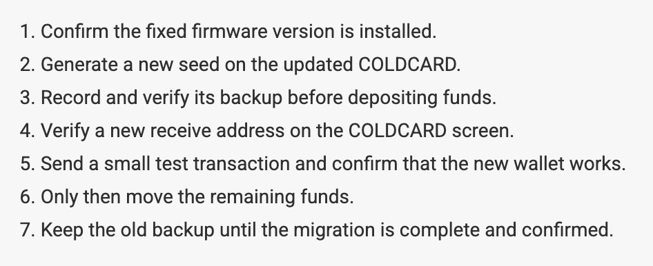 Instruction to asset migration from compromised Coldcard wallet