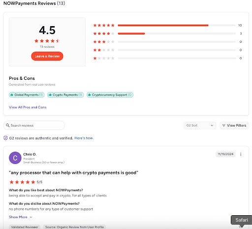 This picture shows NOWPayments reviews