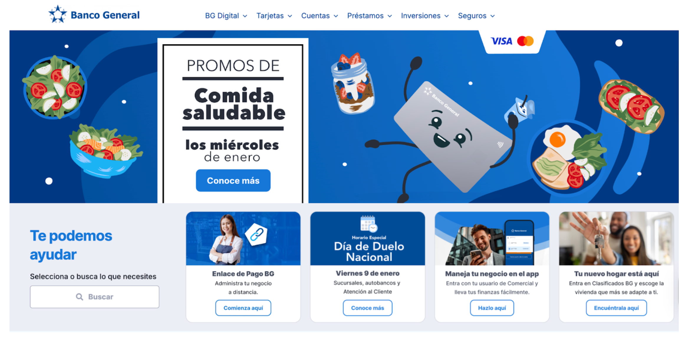 Esta imagen muestra la página principal de Banco General.