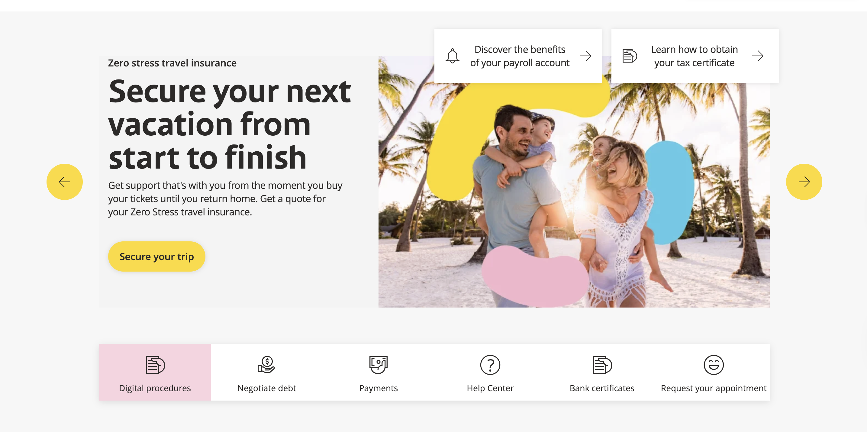 This image shows the Bancolombia's digital procedures page.