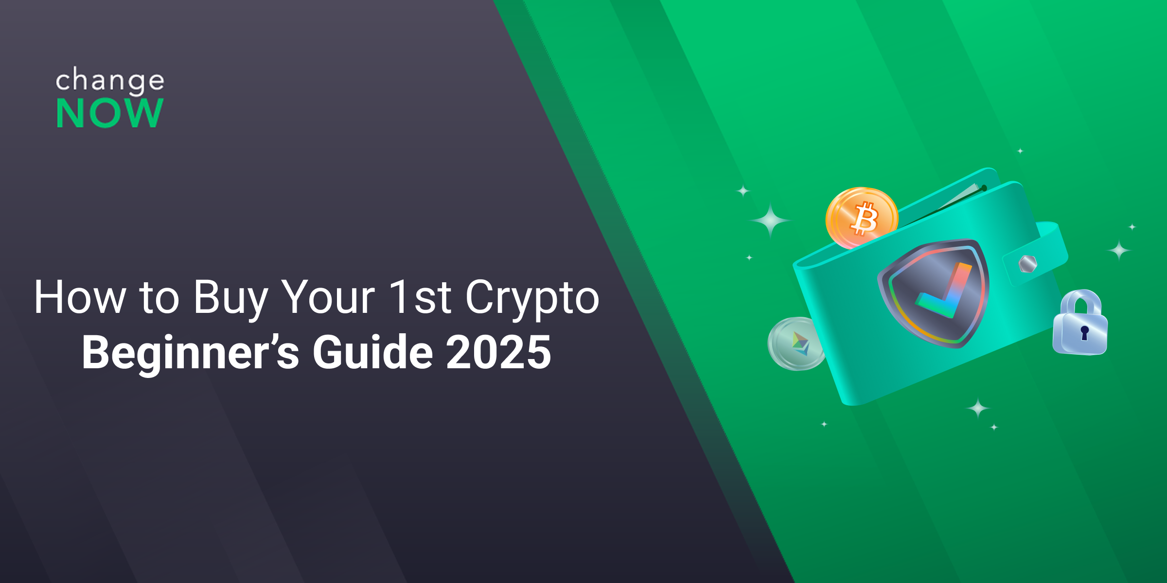This image shows the name of the article "How to Buy Your 1st Crypto: Beginner's Guide 2025".