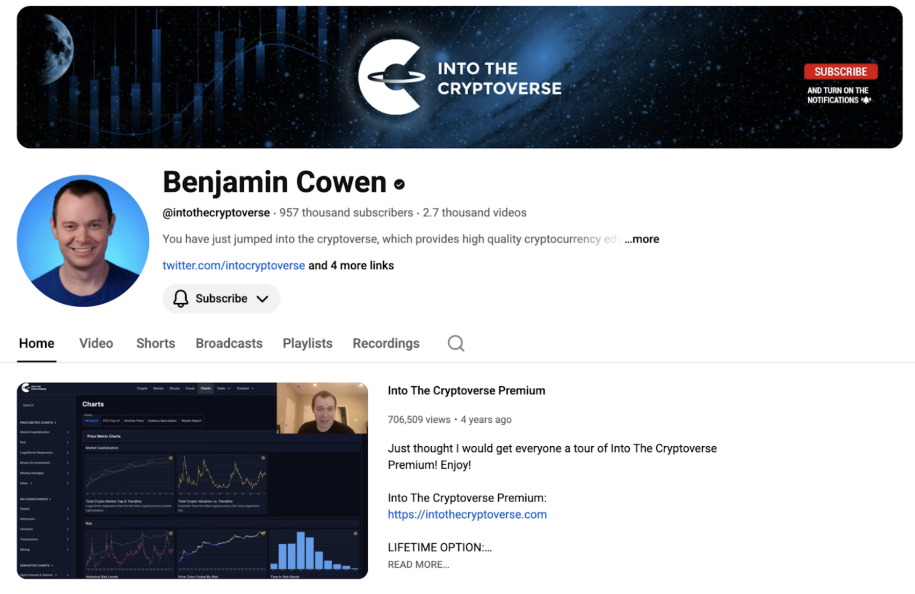 This image shows the Benjamin Cowen's Youtube channel.