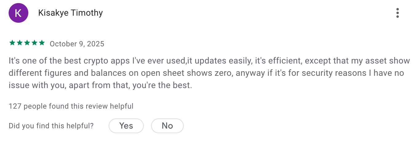 this picture shows Trust wallet positive review calling it the best wallet
