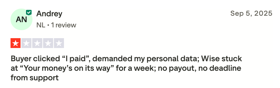 this picture shows negative review about Telegram wallet. User tells about negative experience in using P2P