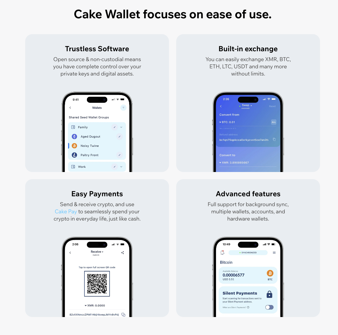 This picture shows Cake Wallet interface