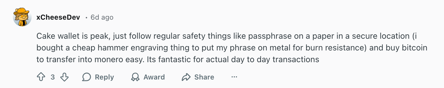 This is a positive review about Cake Wallet