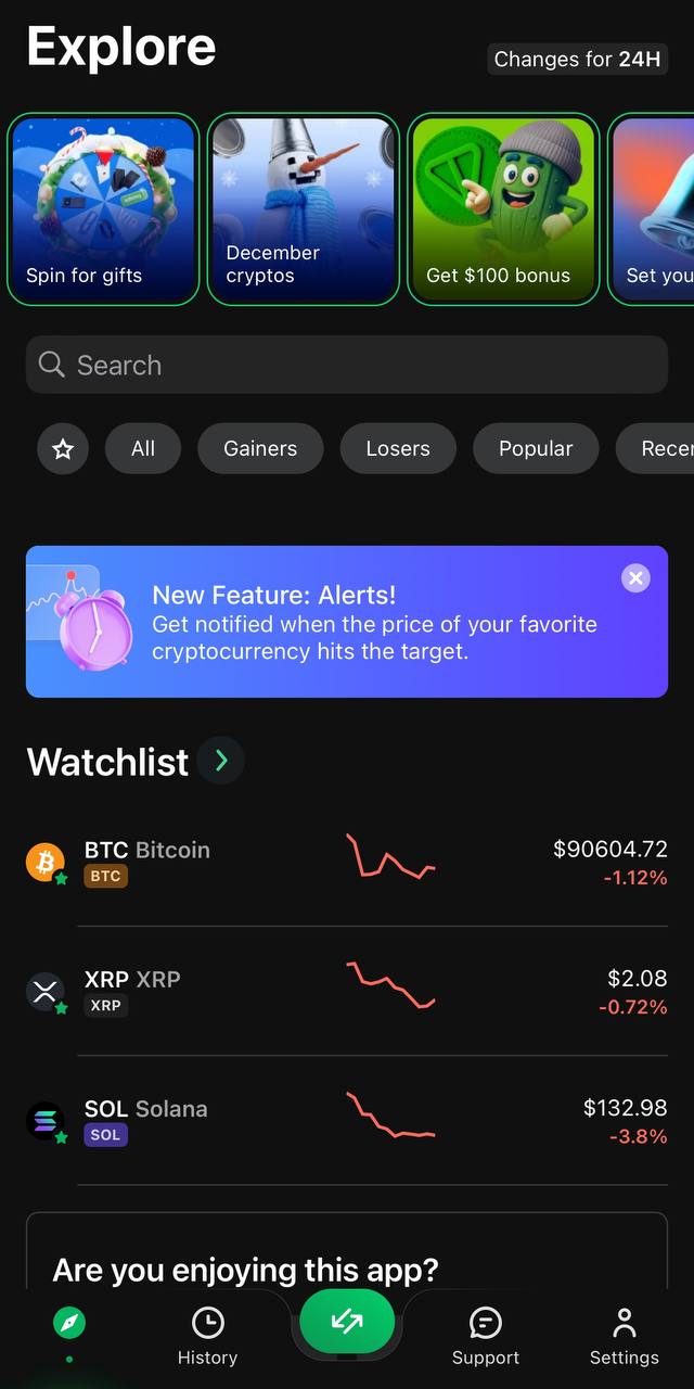 This picture shows Changelly app interface