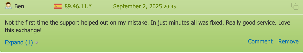 This picture shows ChangeNOW review at BestChange. The user praises ChangeNOW support