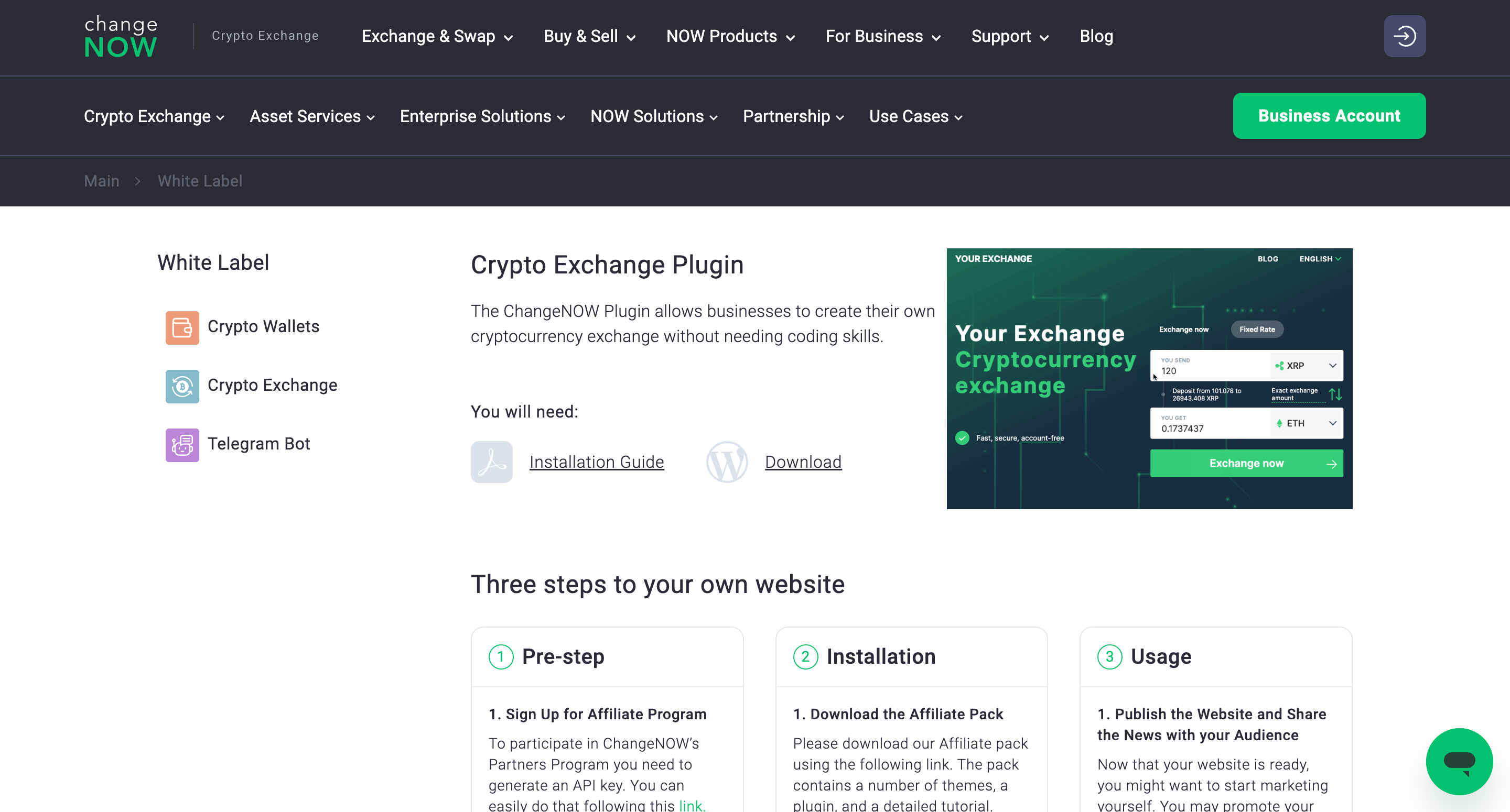 changenow whitelabel api