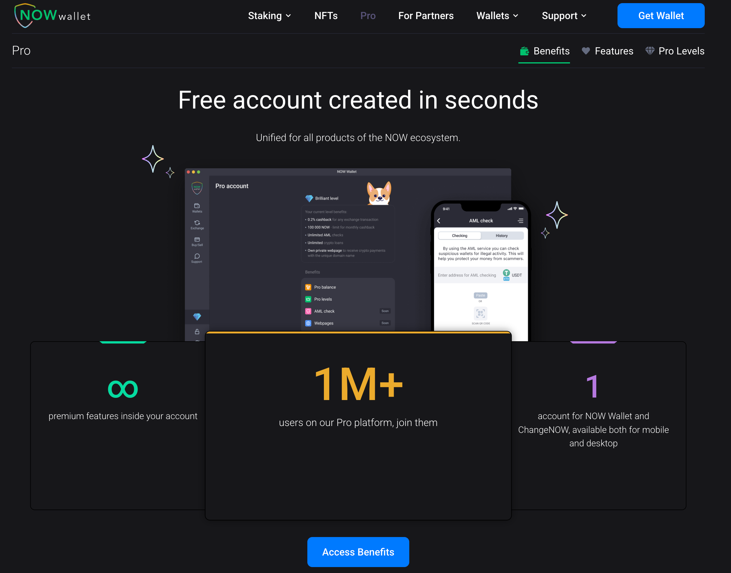 Free account created in seconds in NOW Wallet.