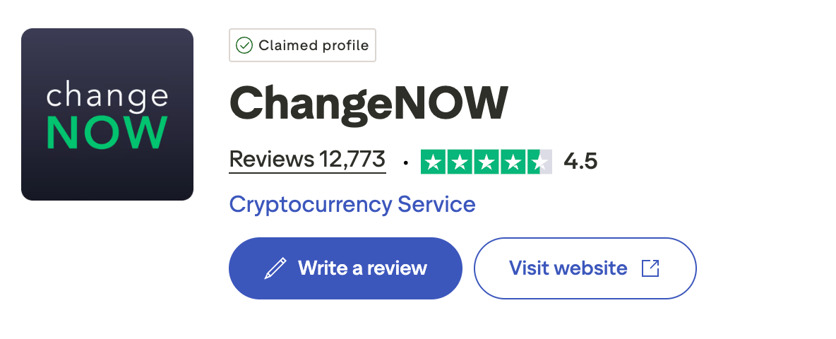 This picture shows ChangeNOW TrustPilot account with 12,733 reviews in total and 4.5/5 stars