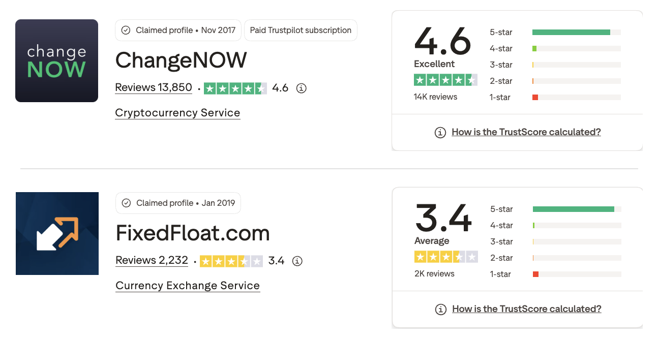 СhangeNOW vs. FixedFloat.com.