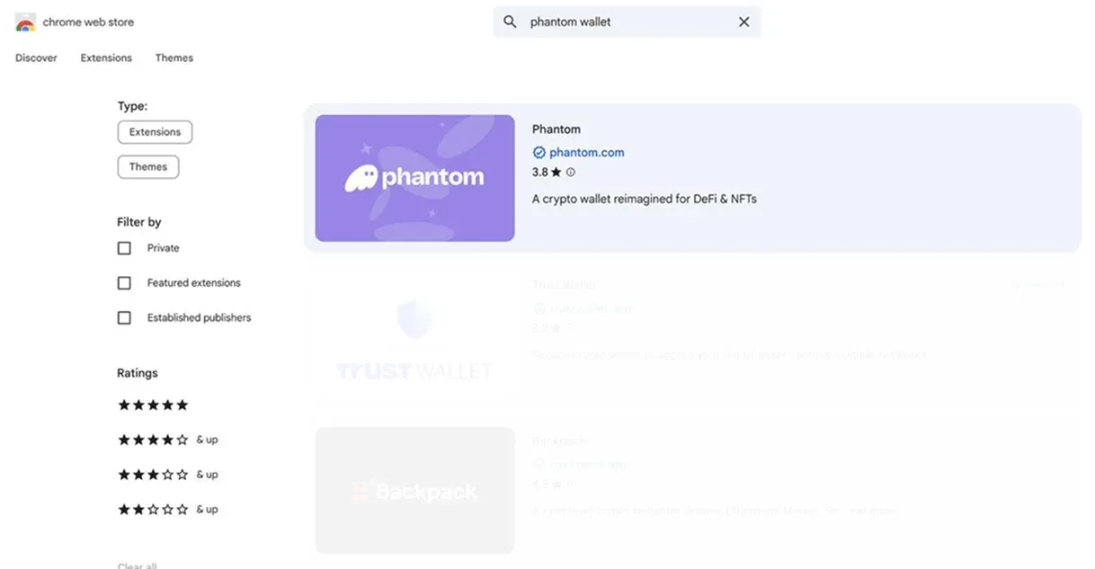 This picture shows the Phantom Wallet app in Chrome web store