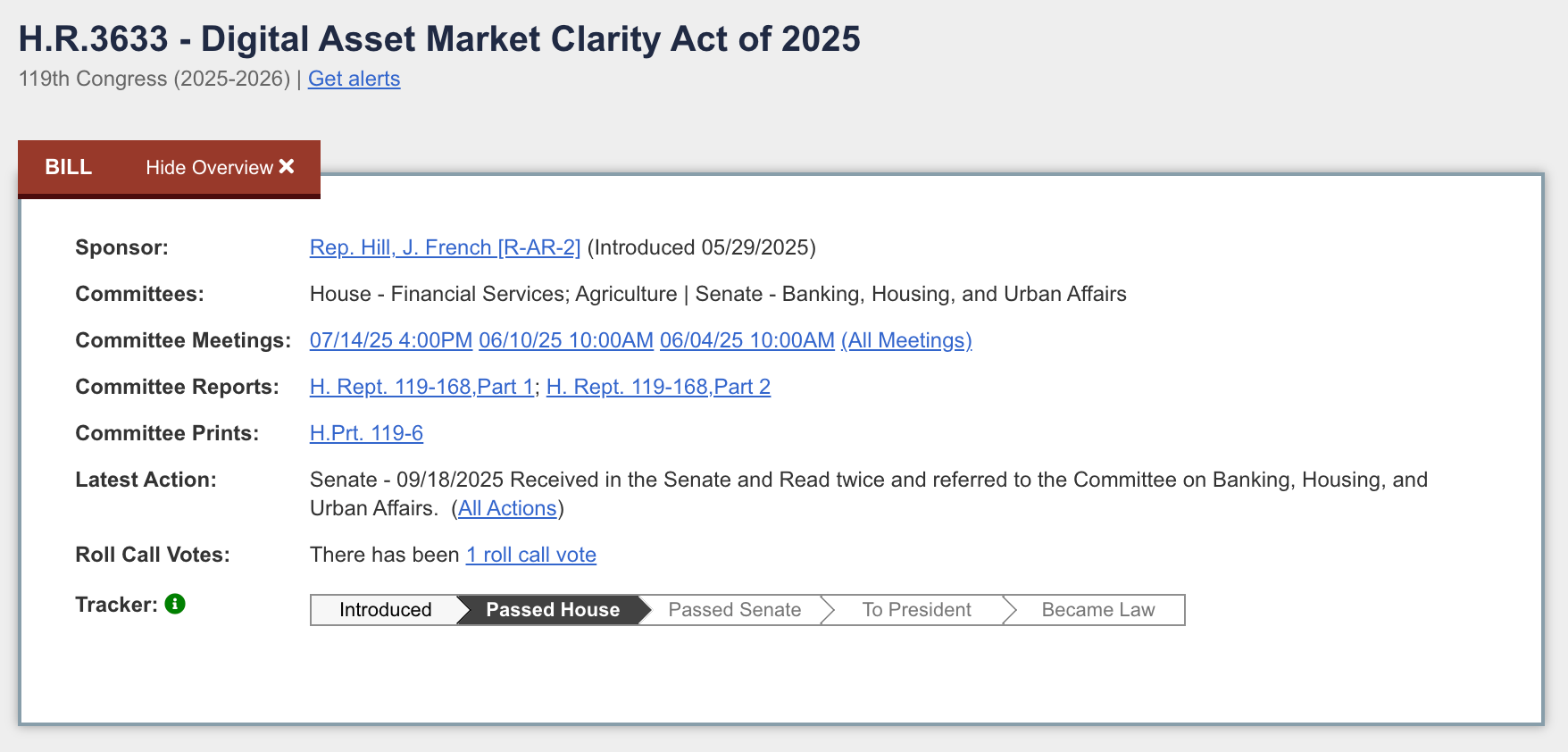 Digital Asset Market Clarity Act (CLARITY Act) passed with a decisive 294-134 vote