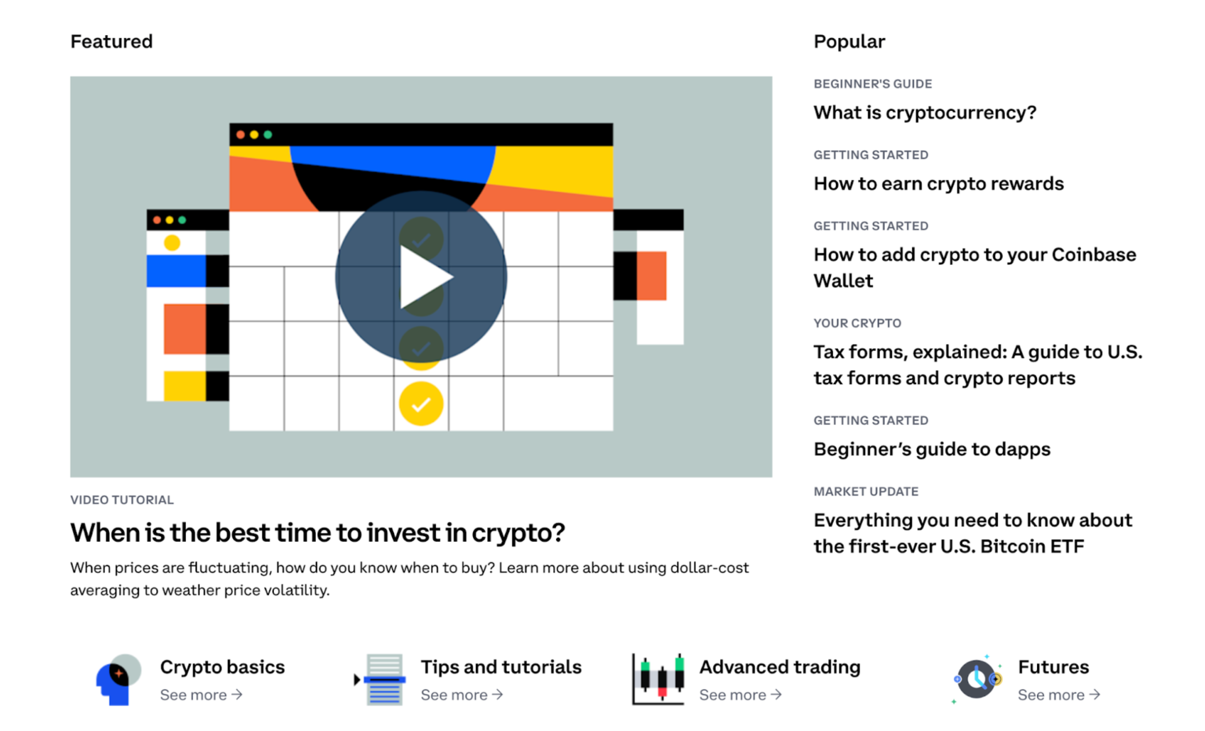 This image shows the beginner courses by Coinbase Learn.