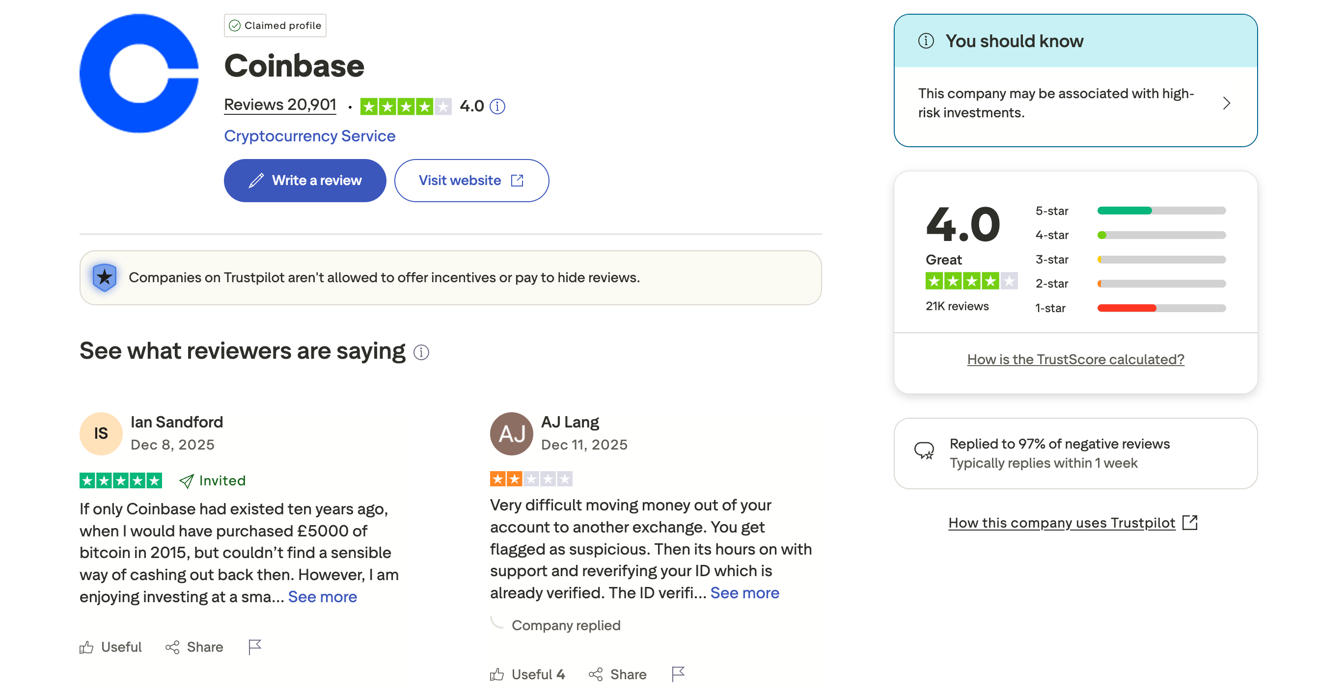 Coinbase Trustpilot.