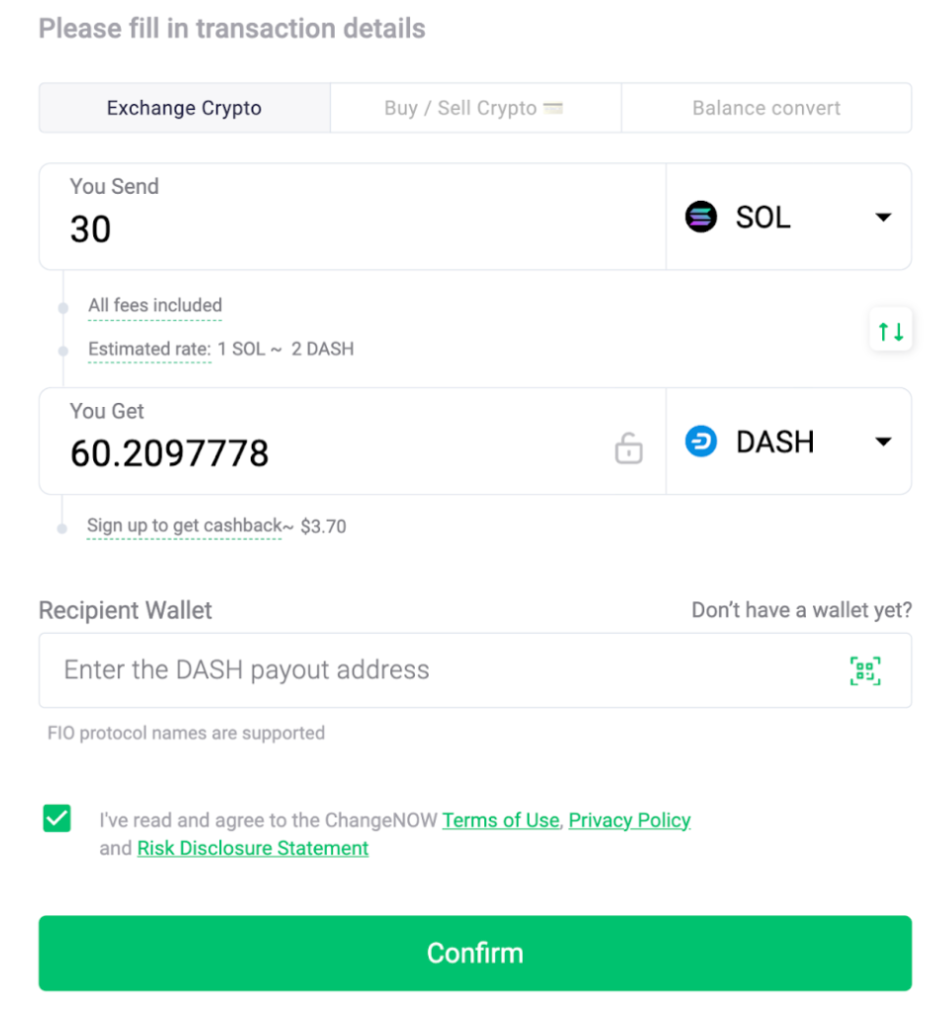 This image shows the opportunity to swap into Dash instantly. Once the swap is completed, Dash can be used immediately for transfers, payments, or storage, benefiting from instant transaction finality.