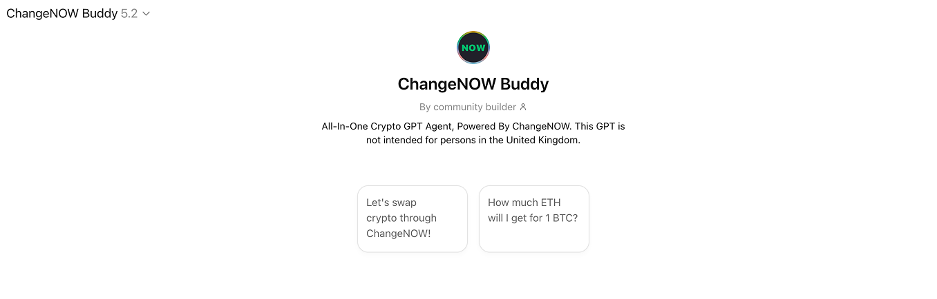 ChangeNOW crypto AI bot in right ChatGPT