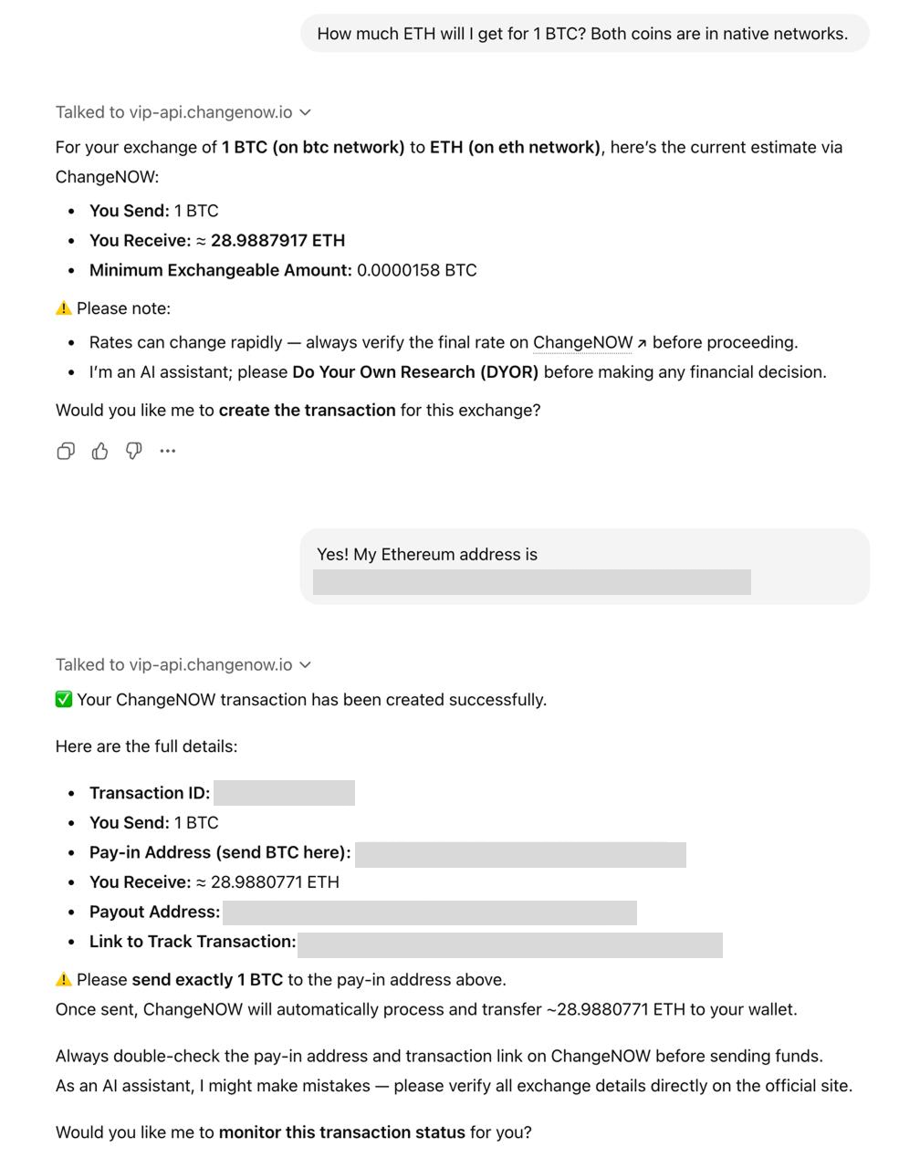 Provide valid transaction details to Bot