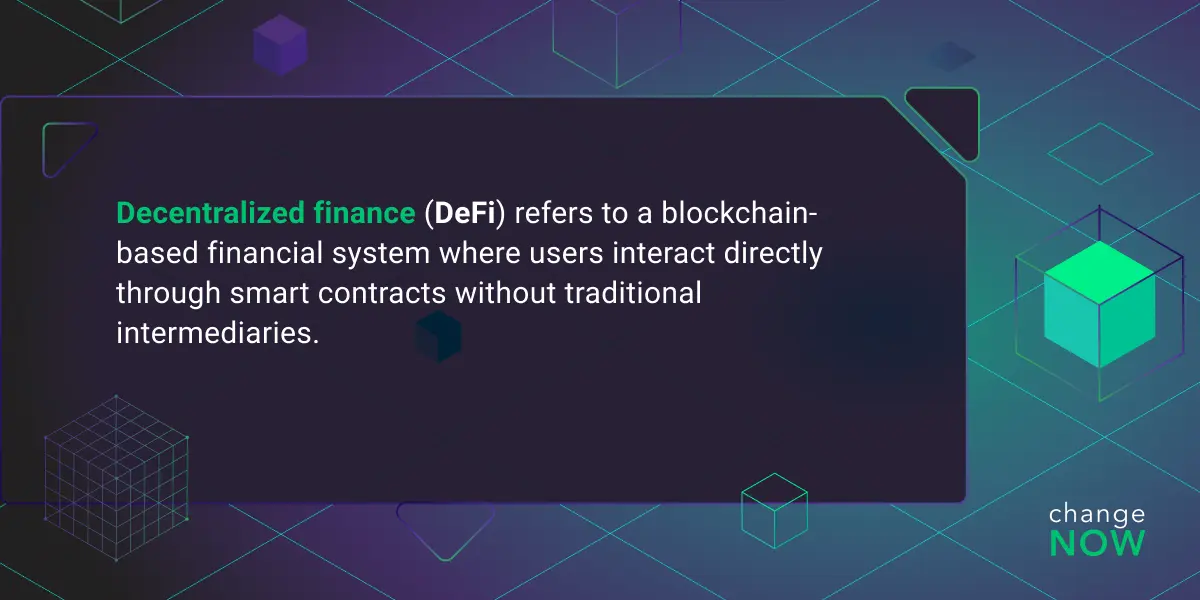 The picture shows the simple definition of the term DeFI