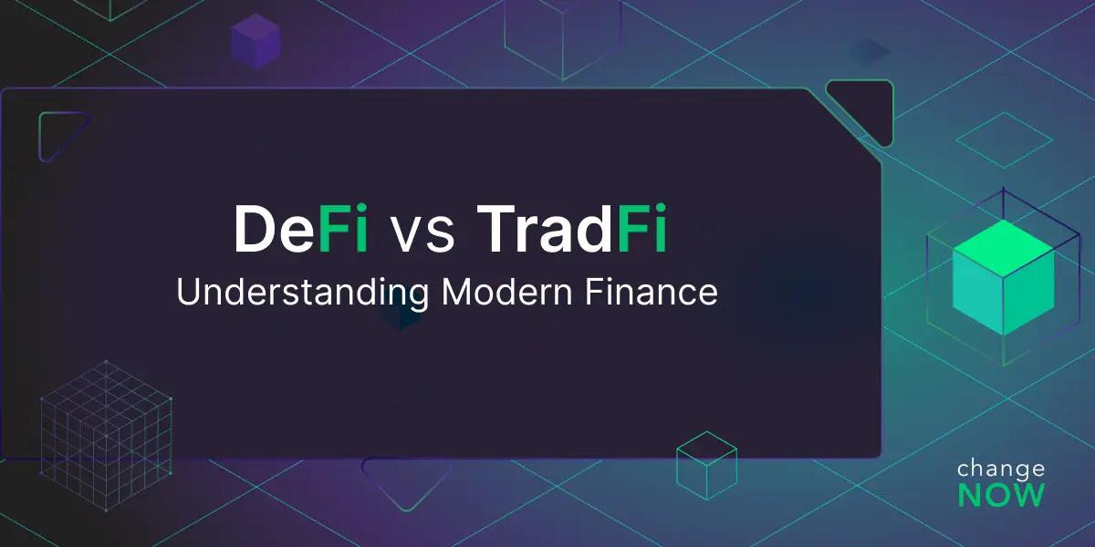 Cover illustration for an article comparing DeFi and TradFi in modern finance.