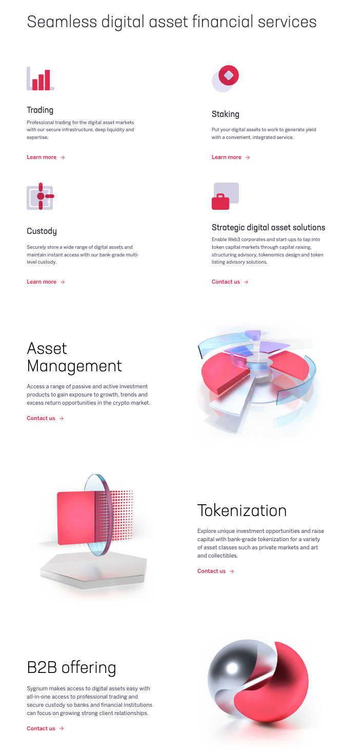 This image shows the Sygnum's seamless digital asset financial services.