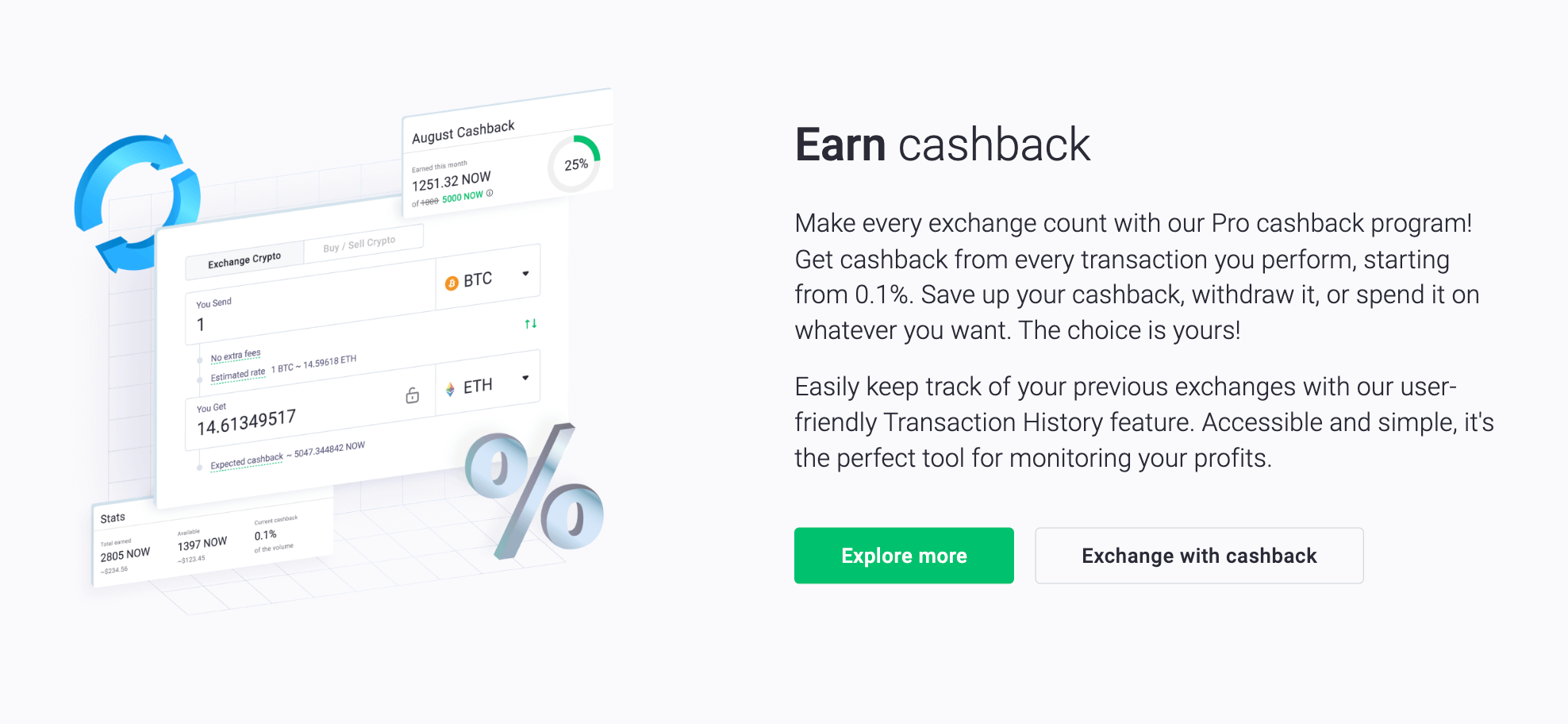 This image shows the cashback section on the ChangeNOW page.