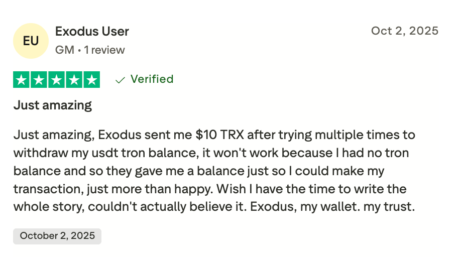 This picture shows Exodus review on Trustoilot