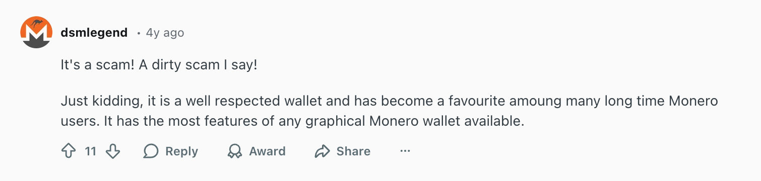 In this review user claims that the Feather wallet had become his favourite one